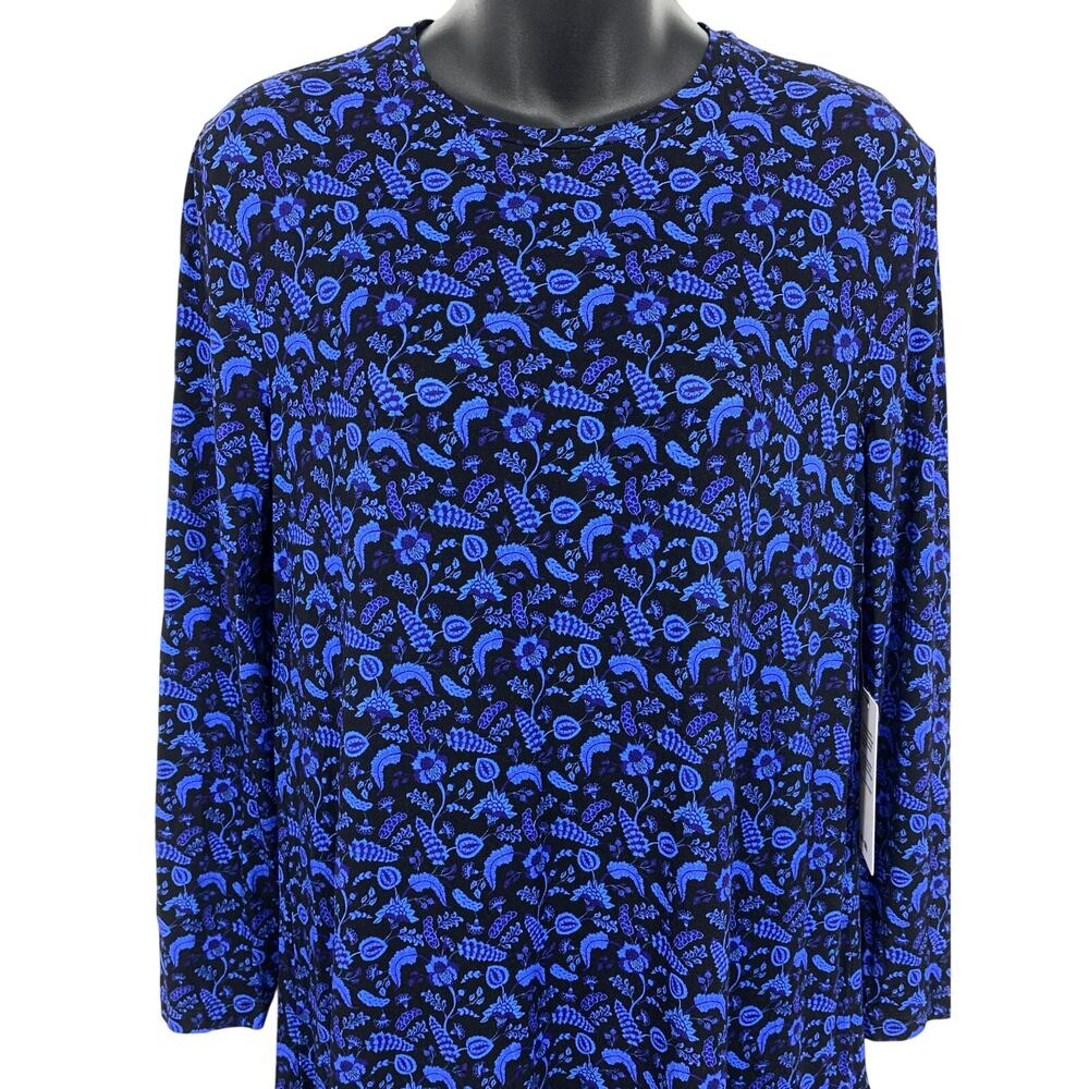 Saint + Sofia Ottilie Ruffle Dress Blue Paisley Floral Long Sleeve 2 Women New - Picture 2 of 10